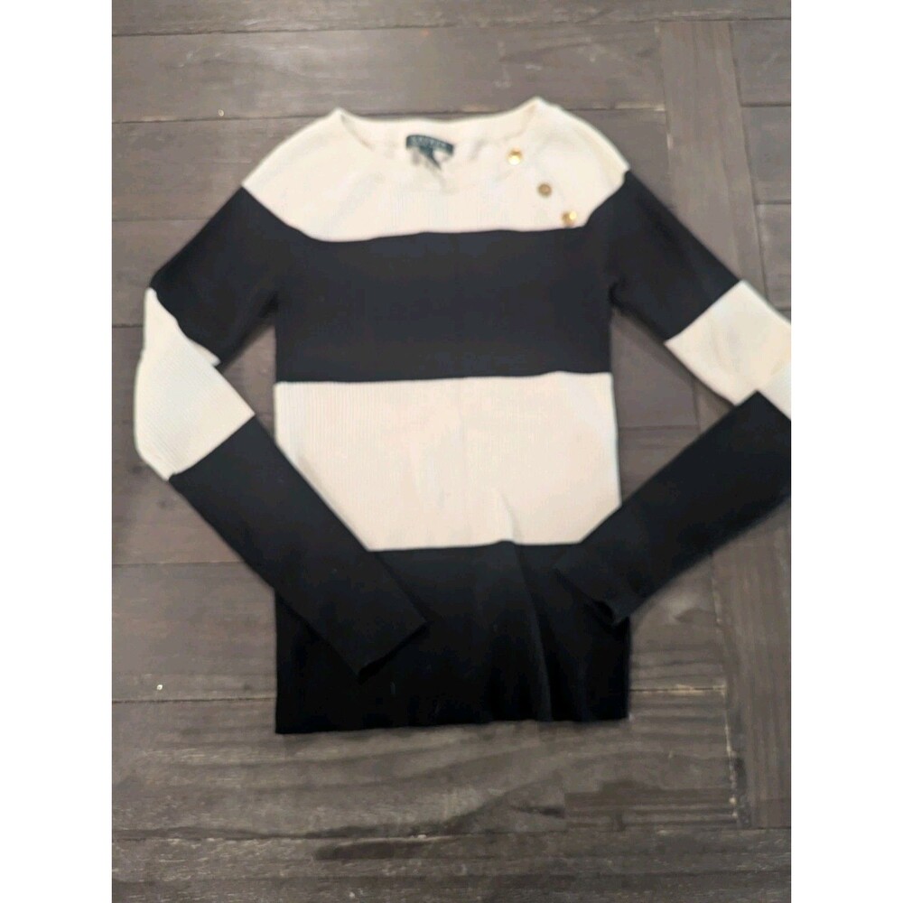 Womens Lauren Ralph Lauren Black And White Sweater Size Small